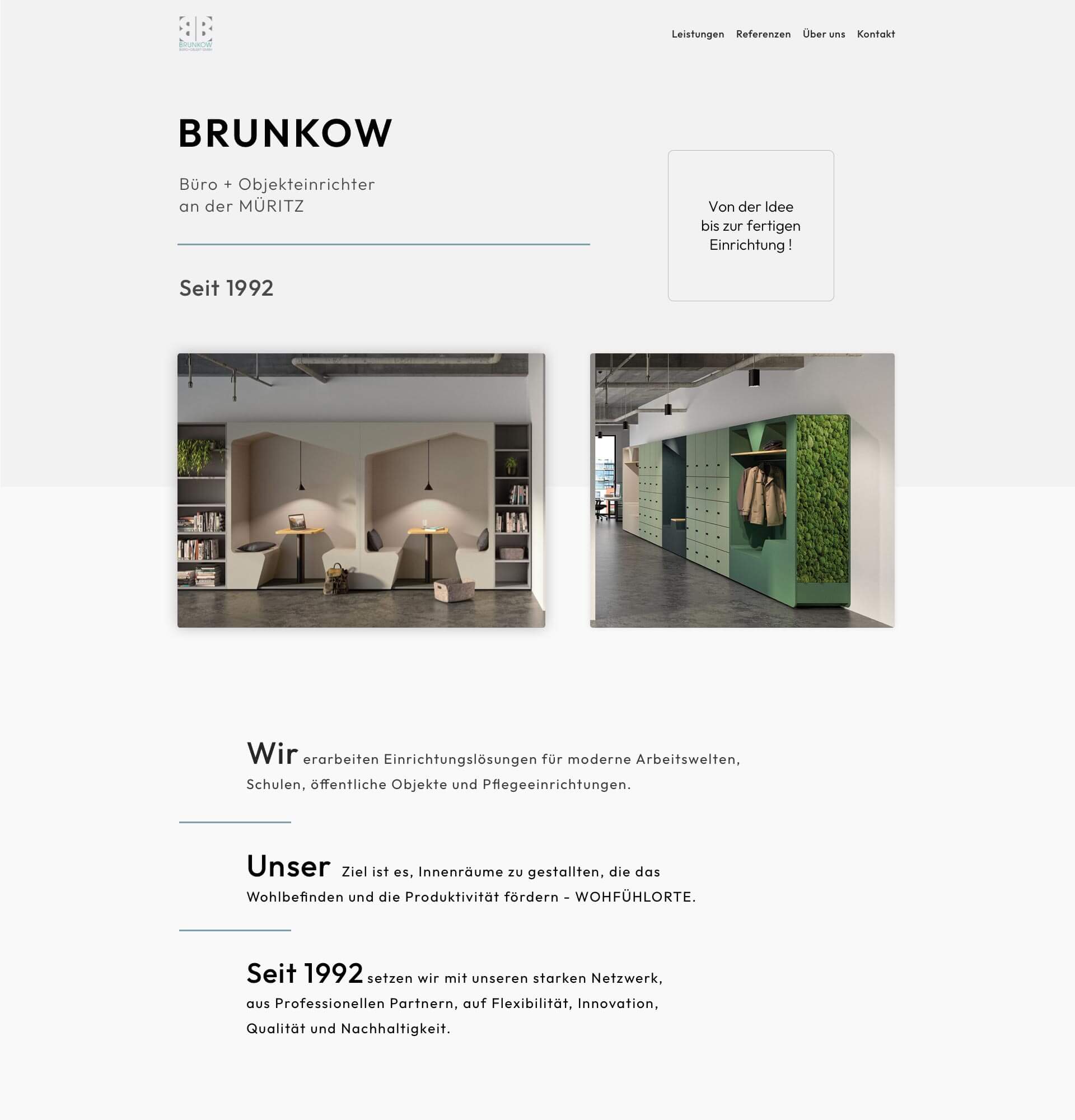 Webdesign Projekt Brunkow Objekteinrichter – Website Mockup mit Interior-Fotografie von Milan Istvan