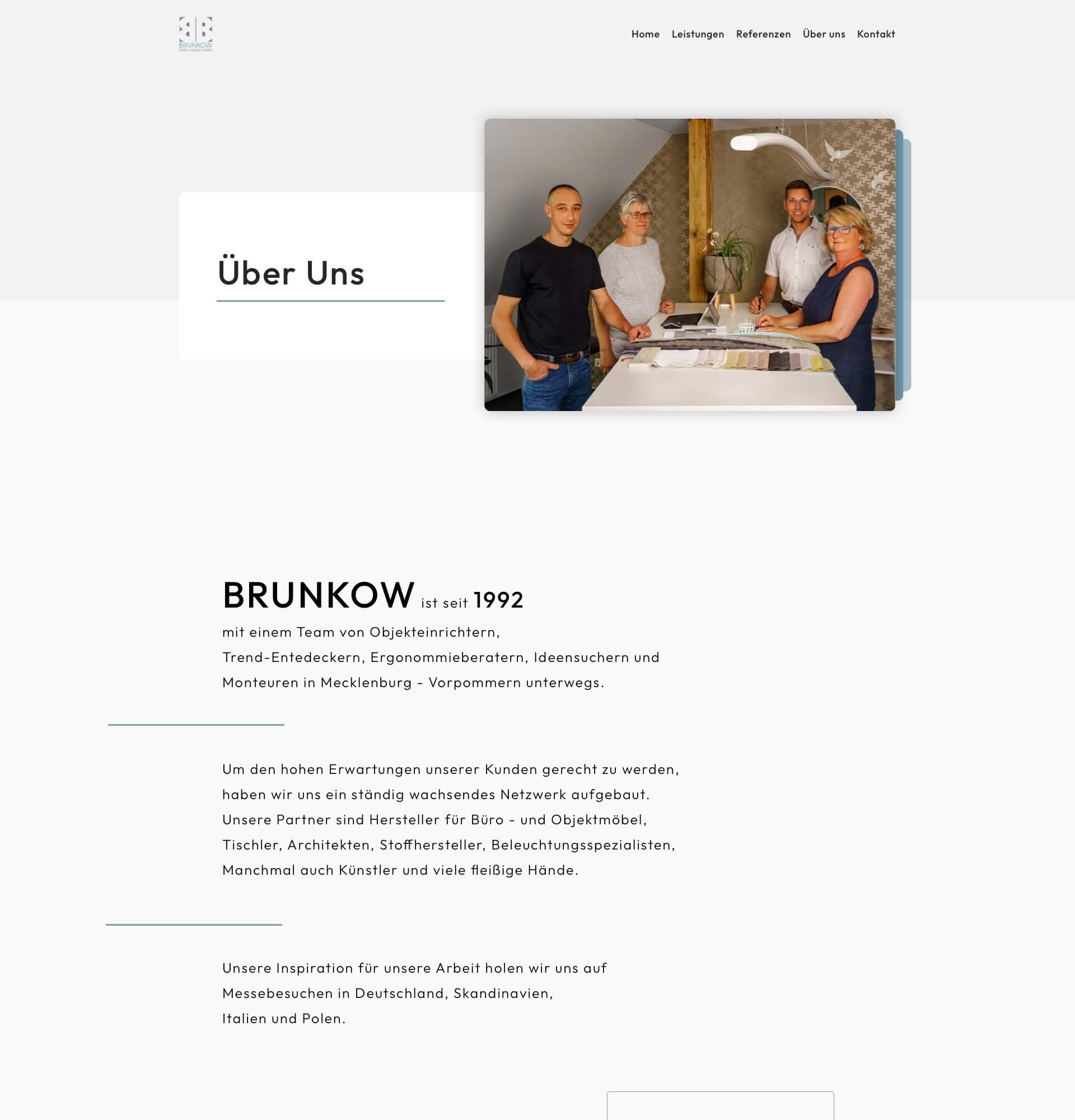 Webdesign Projekt Brunkow – Über Uns Seite mit Teamfoto, Website Mockup von Milan Istvan