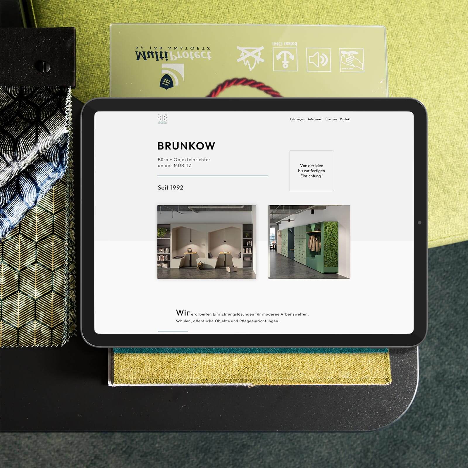 Webdesign Projekt Brunkow Büro Objekteinrichter – Website Darstellung auf Tablet von Milan Istvan