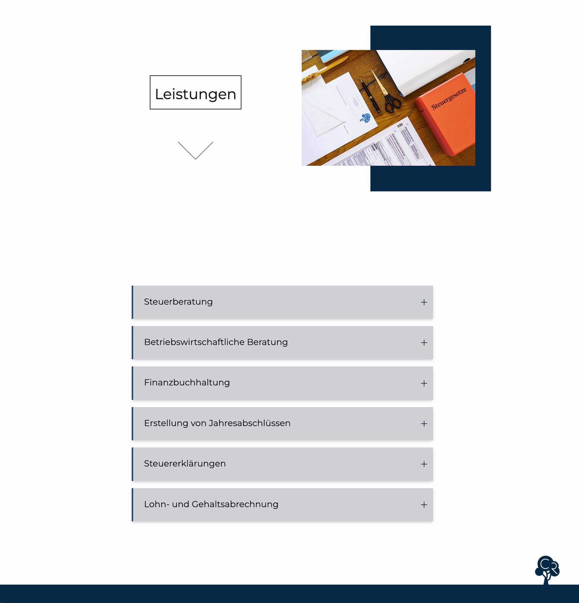 Webdesign Projekt Claudia Rödiger Steuerberaterin – Website Mockup Leistungen Steuerberatung, betriebswirtschaftliche Beratung und Finanzbuchhaltung von Milan Istvan