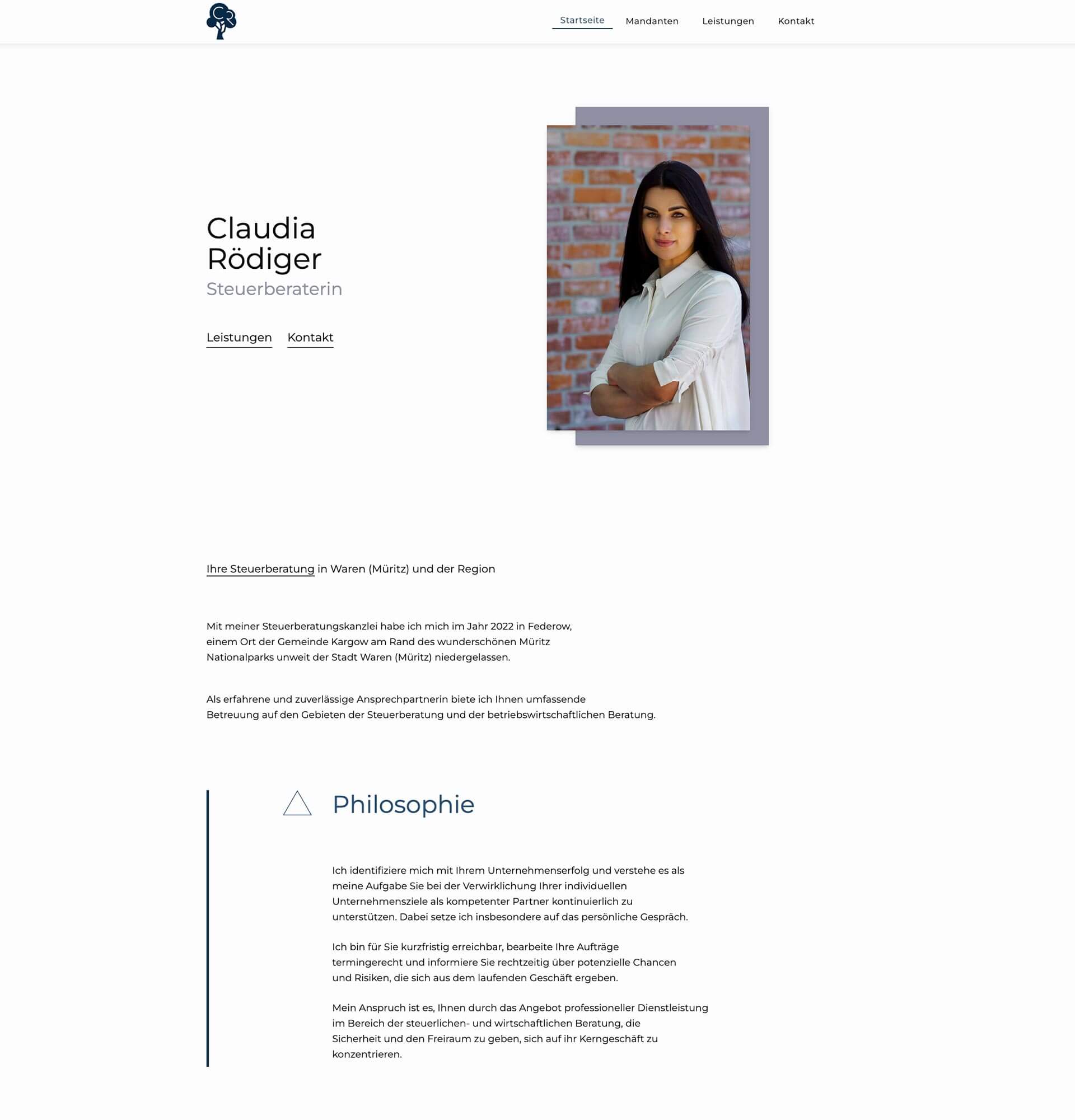 Webdesign Projekt Claudia Rödiger Steuerberaterin Waren an der Müritz – Website Mockup mit Business Portrait, erstellt von Milan Istvan“