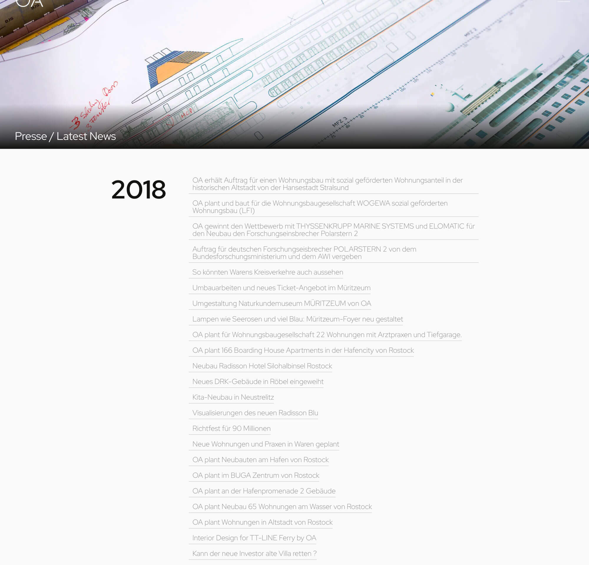 Ocean Architects Website – Presse & News Seite 2025, Webdesign Mockup von Milan Istvan