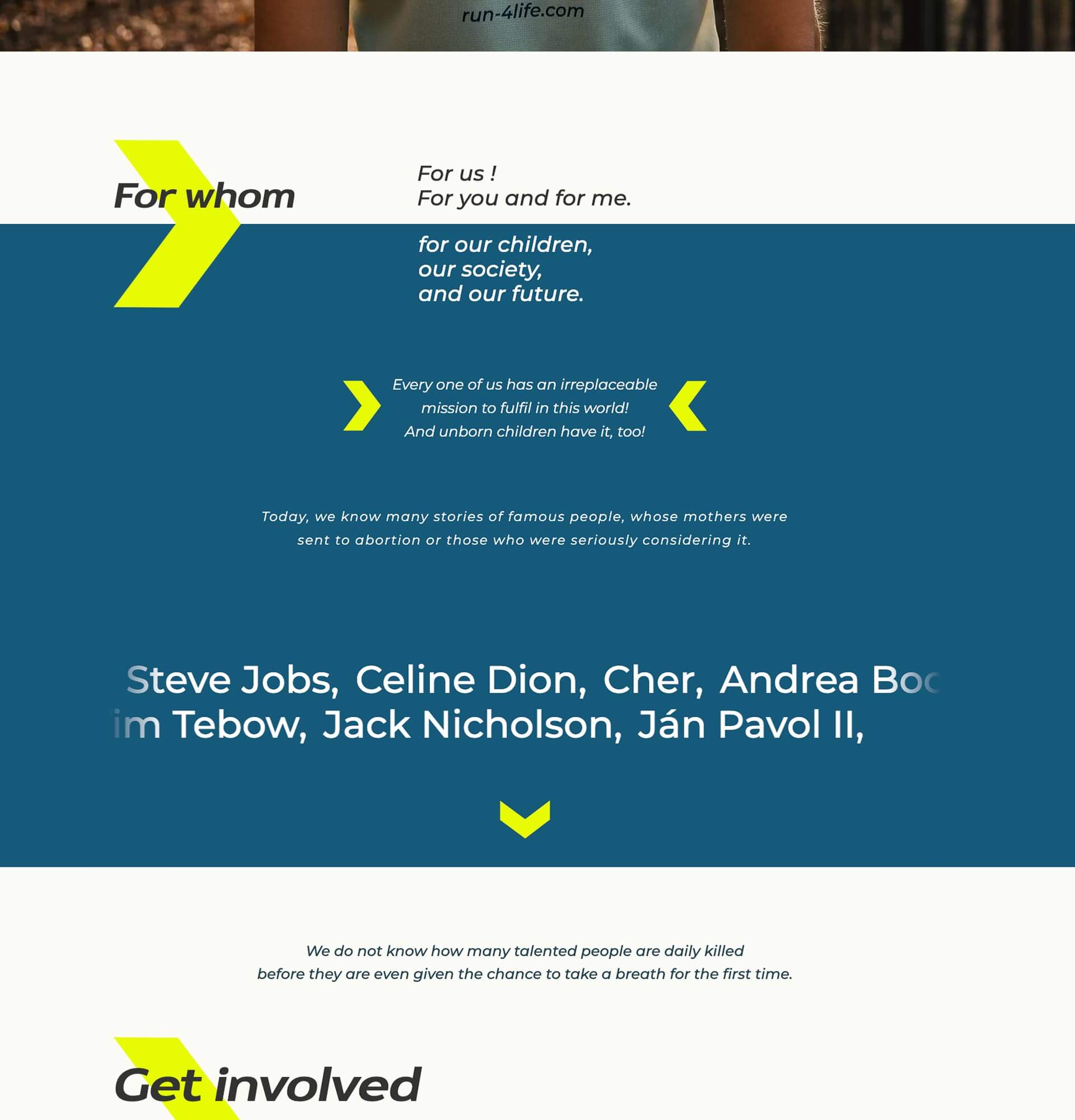 Webdesign Projekt Run4Life – Website Mockup For whom Seite mit Mission und Zielgruppen, erstellt von Milan Istvan