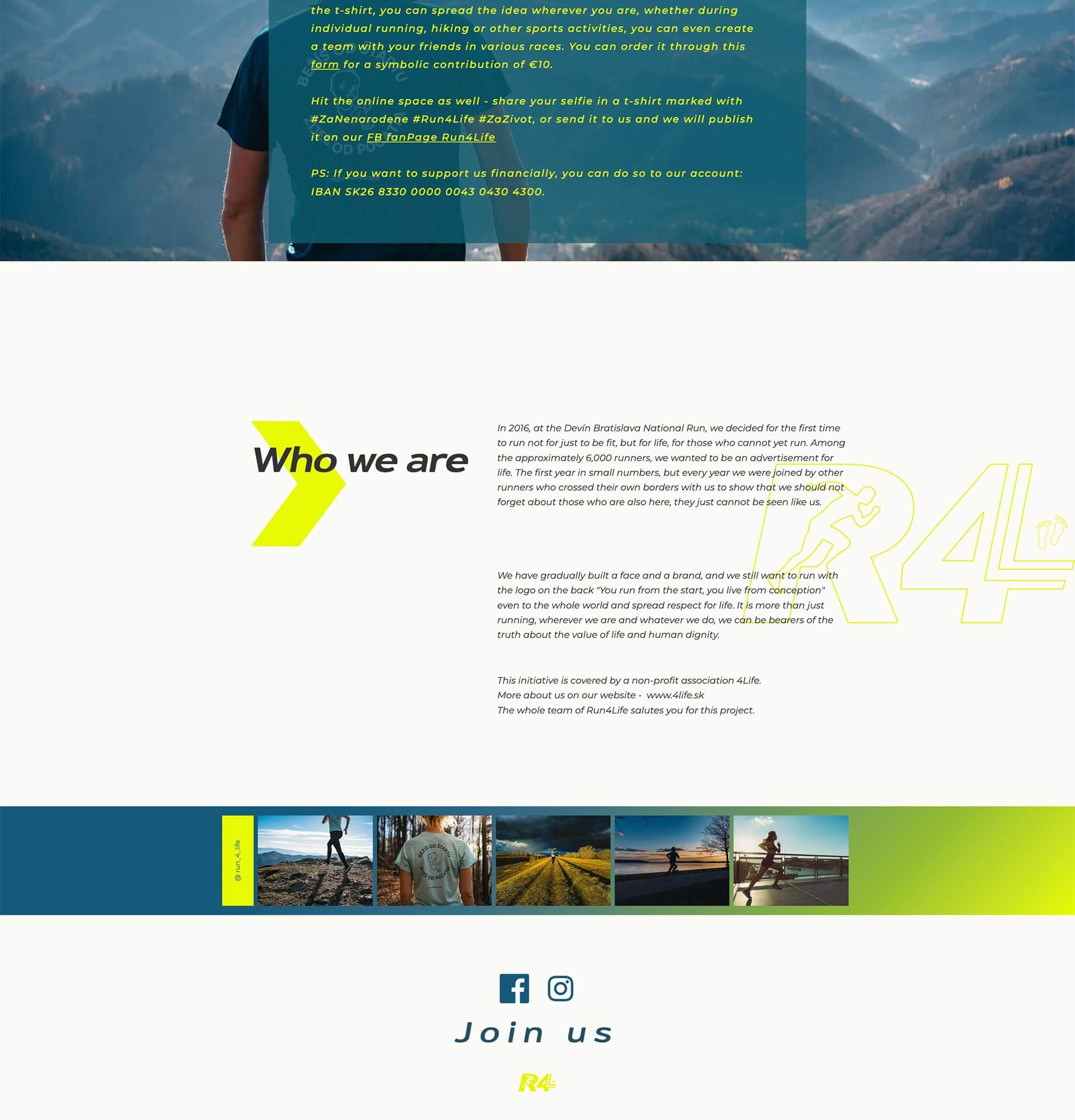 Run4Life Website – Mockup der Seite Who we are mit Projektbeschreibung, Webdesign von Milan Istvan
