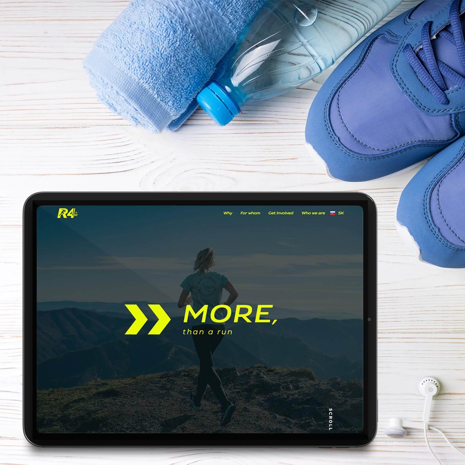 a tablet with a picture of a person running on it