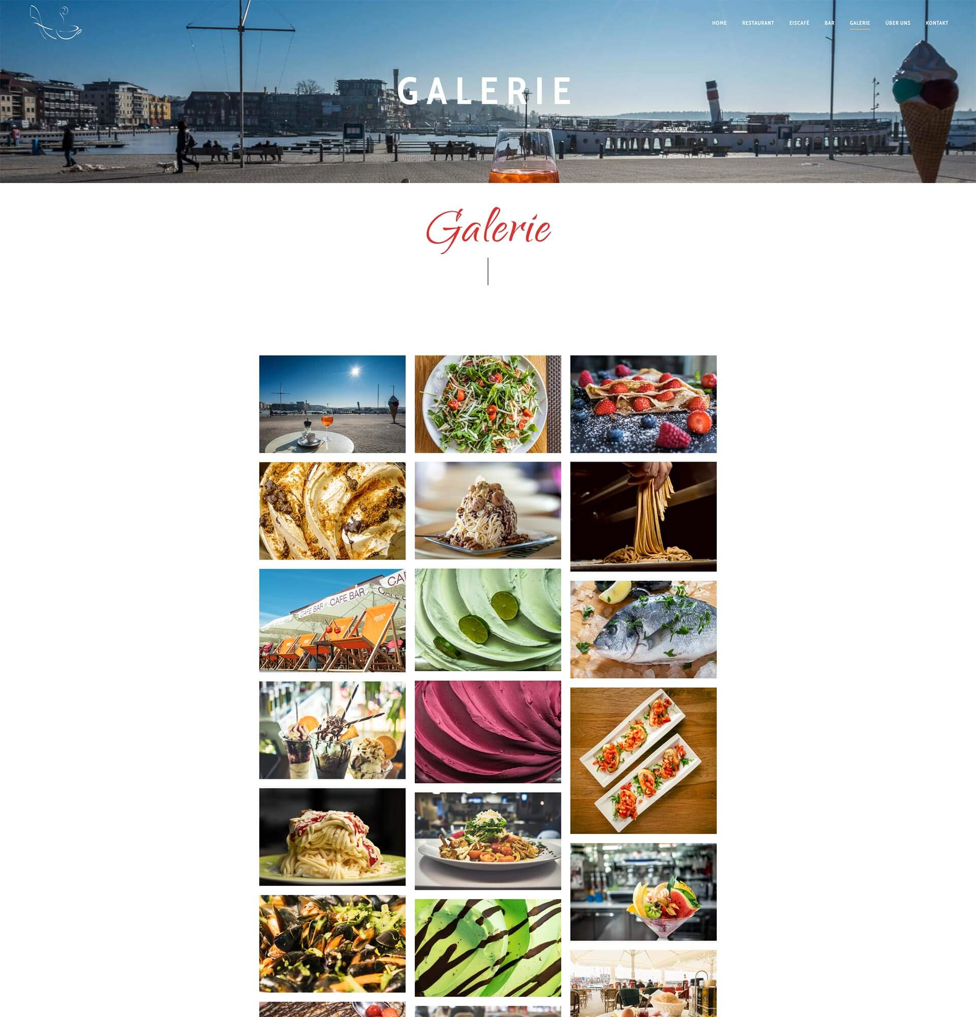 Ristorante Venezia Website Galerie – Webdesign Mockup mit Food Fotografie von Pasta, Pizza, Gelato und Interior, erstellt von Milan Istvan