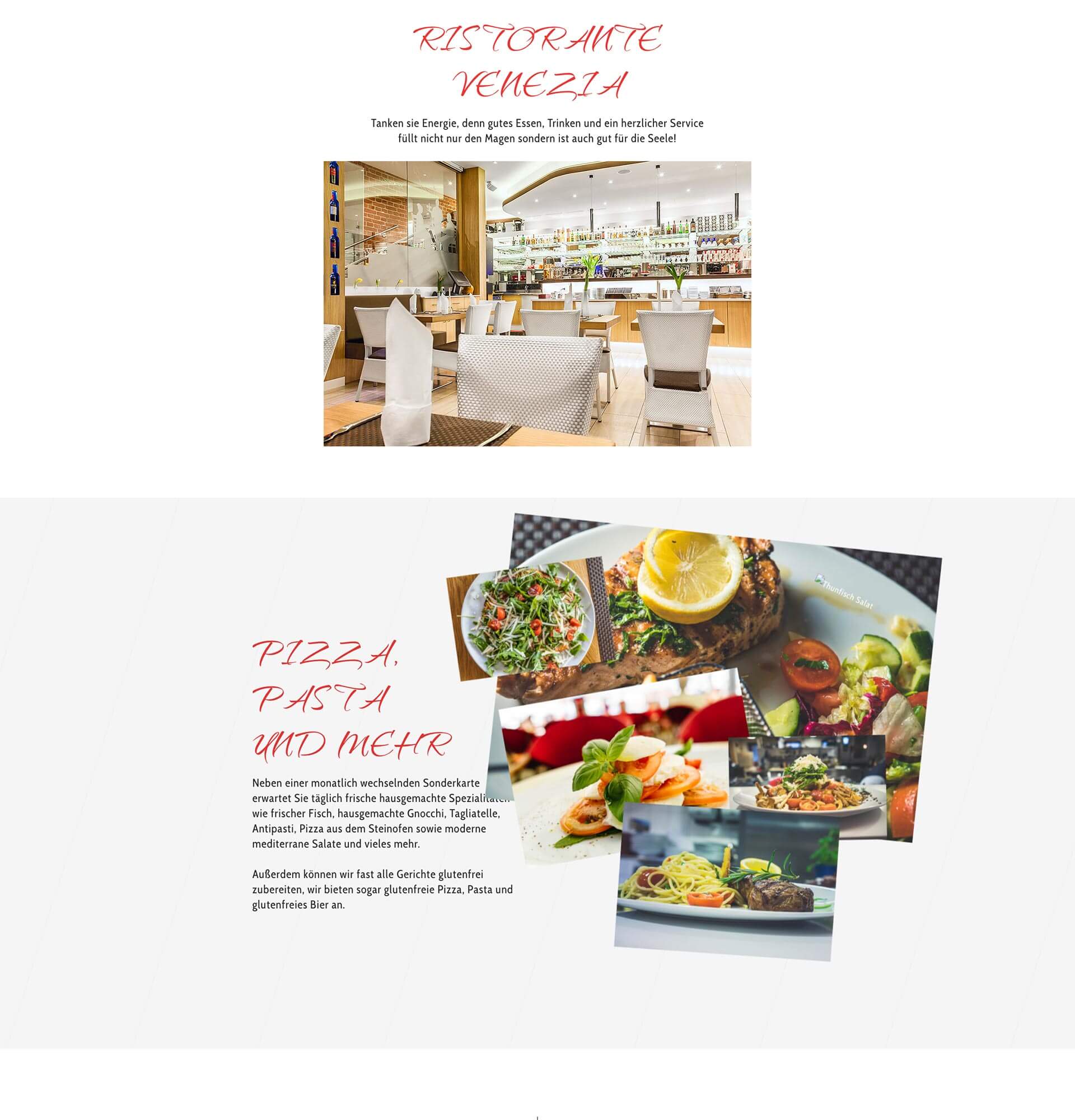 Webdesign Projekt Ristorante Venezia – Website Mockup mit Interior Fotografie des Restaurants und italienischen Spezialitäten, Milan Istvan